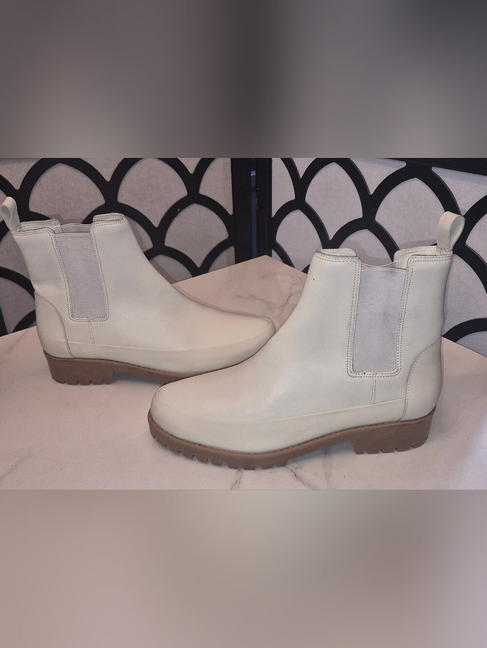 Women's Cream Chelsea Ankle Booties with Lug Sole
